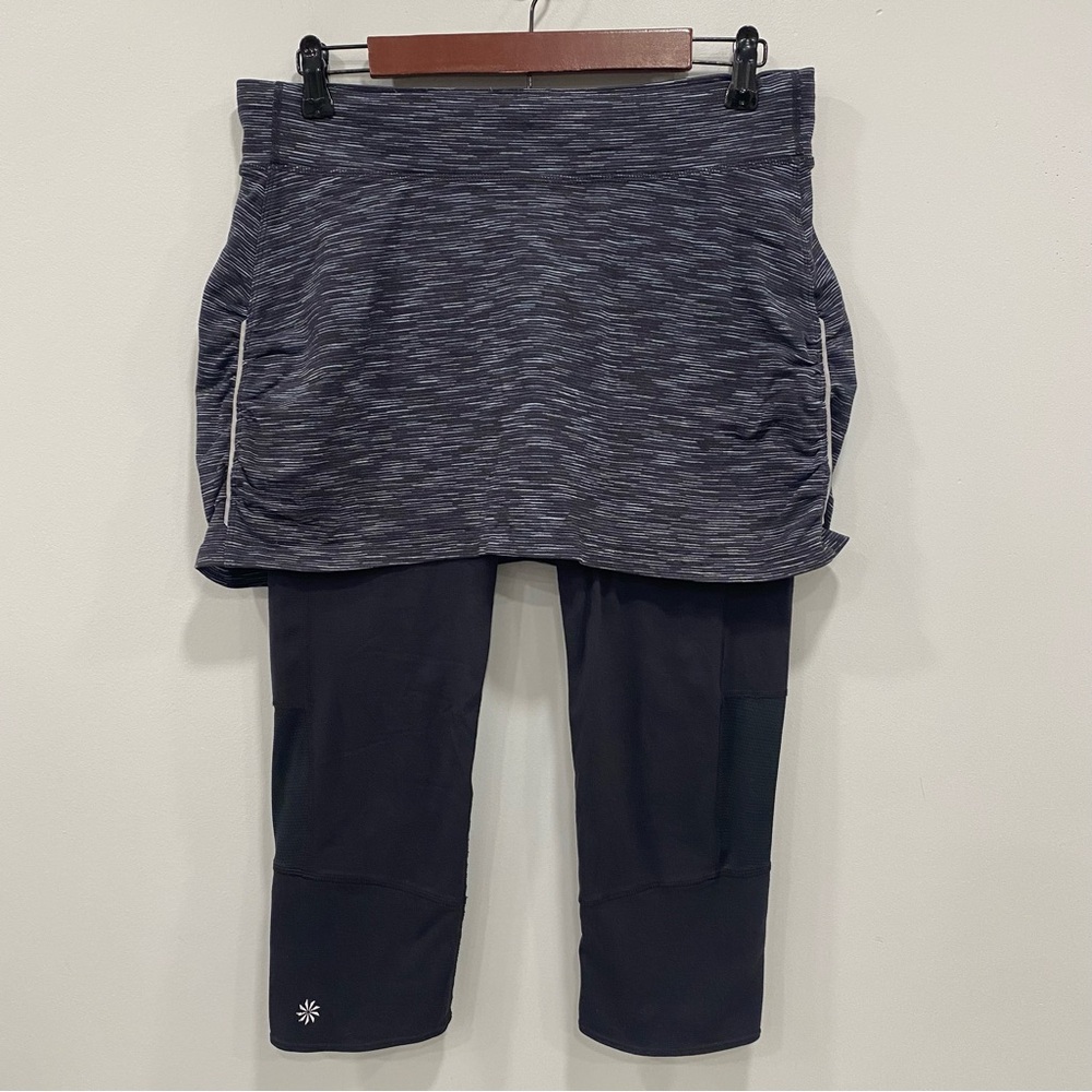 Athleta L Space Dye Black Aurora Contender 2-in-1 Skort Capris Run Workout Hike